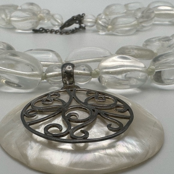 LUC925 signed mother of pearl vintage large quartz beaded necklace double strand - Picture 14 of 17